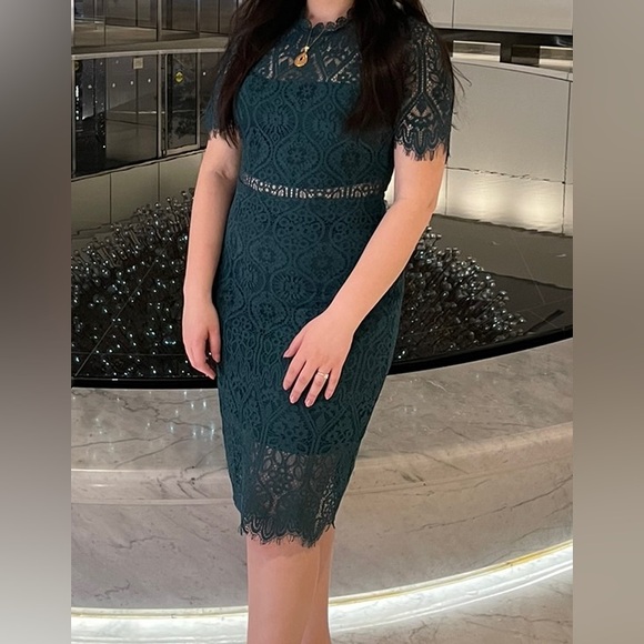 Green Sheer Lace Mini Dress - Picture 1 of 10